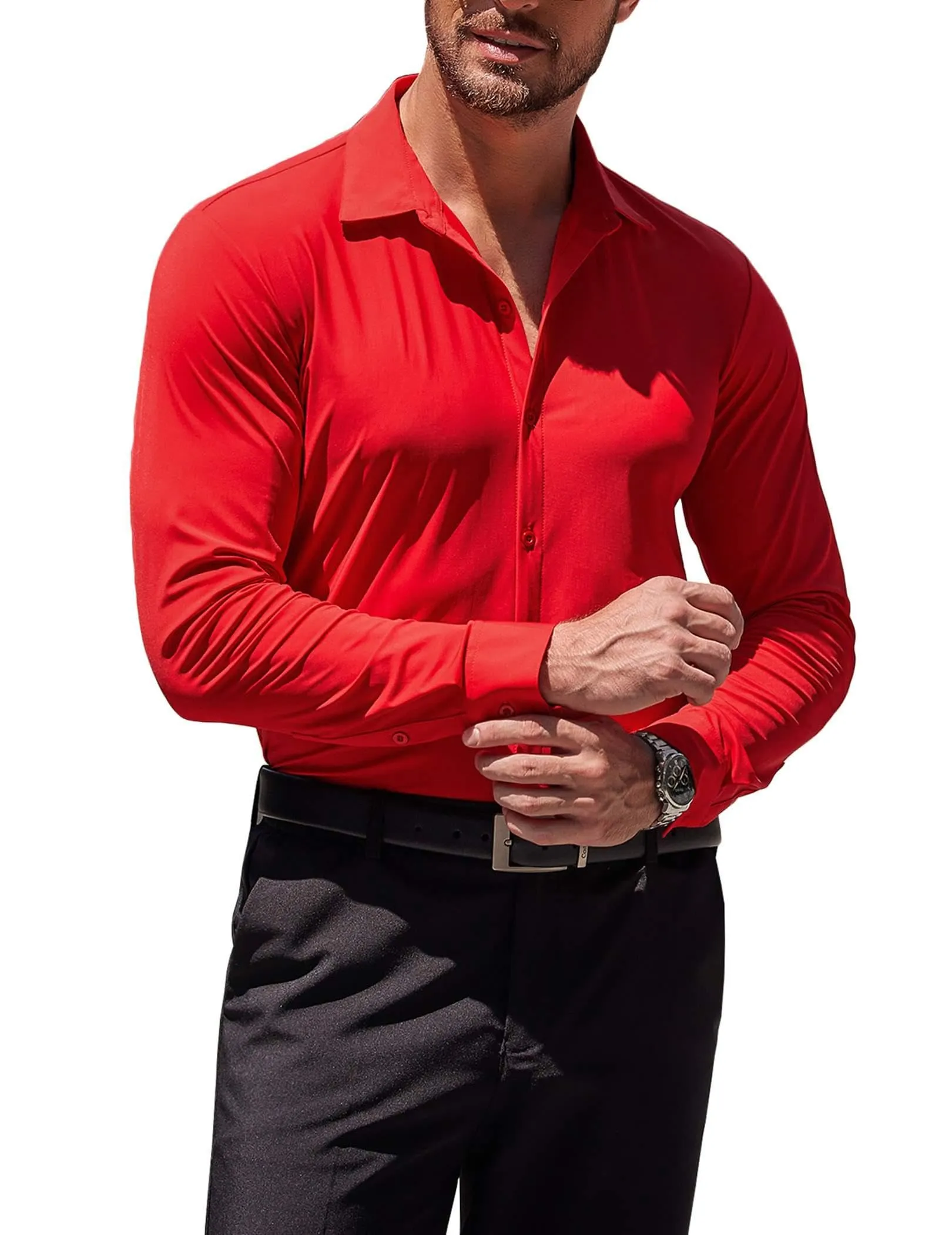 COOFANDY Men's Muscle Fit Dress Shirts Wrinkle-Free Long Sleeve Casual Button Down Shirts