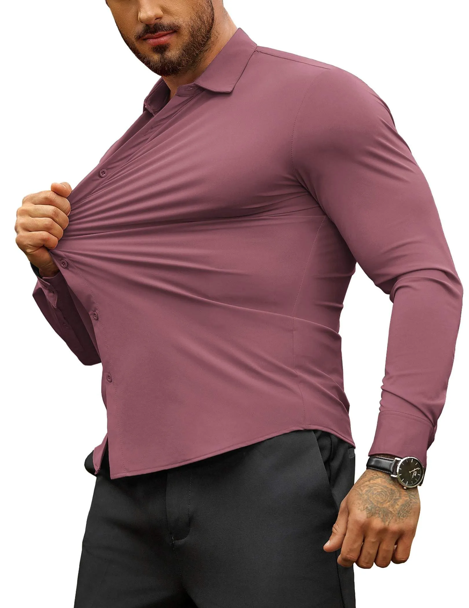 COOFANDY Men's Muscle Fit Dress Shirts Wrinkle-Free Long Sleeve Casual Button Down Shirts