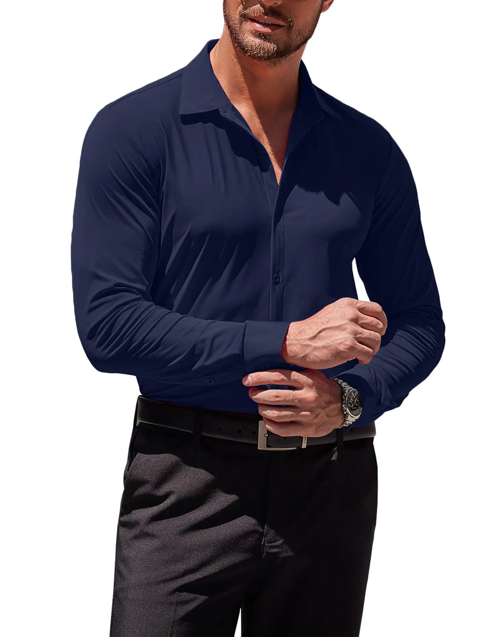 COOFANDY Men's Muscle Fit Dress Shirts Wrinkle-Free Long Sleeve Casual Button Down Shirts