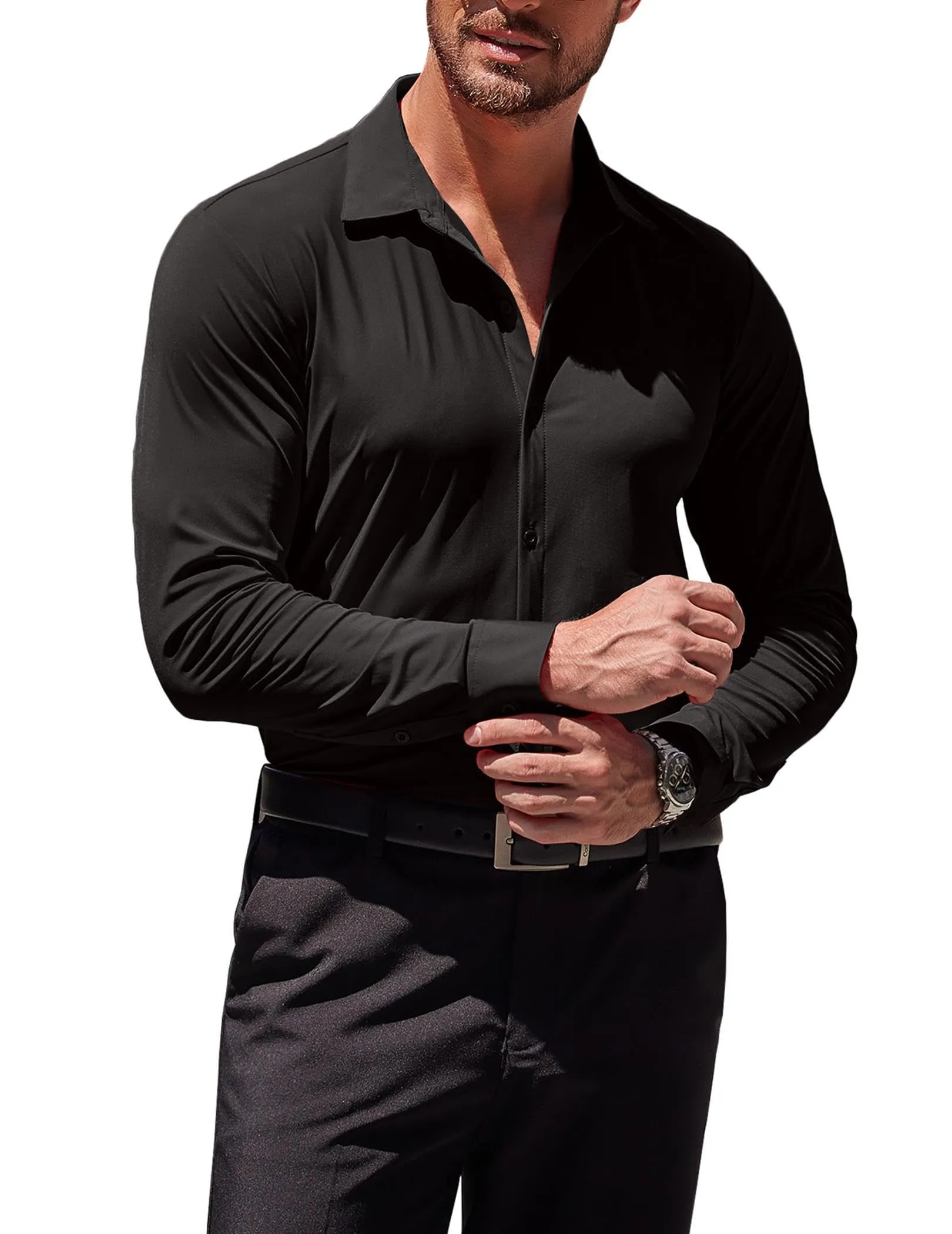 COOFANDY Men's Muscle Fit Dress Shirts Wrinkle-Free Long Sleeve Casual Button Down Shirts