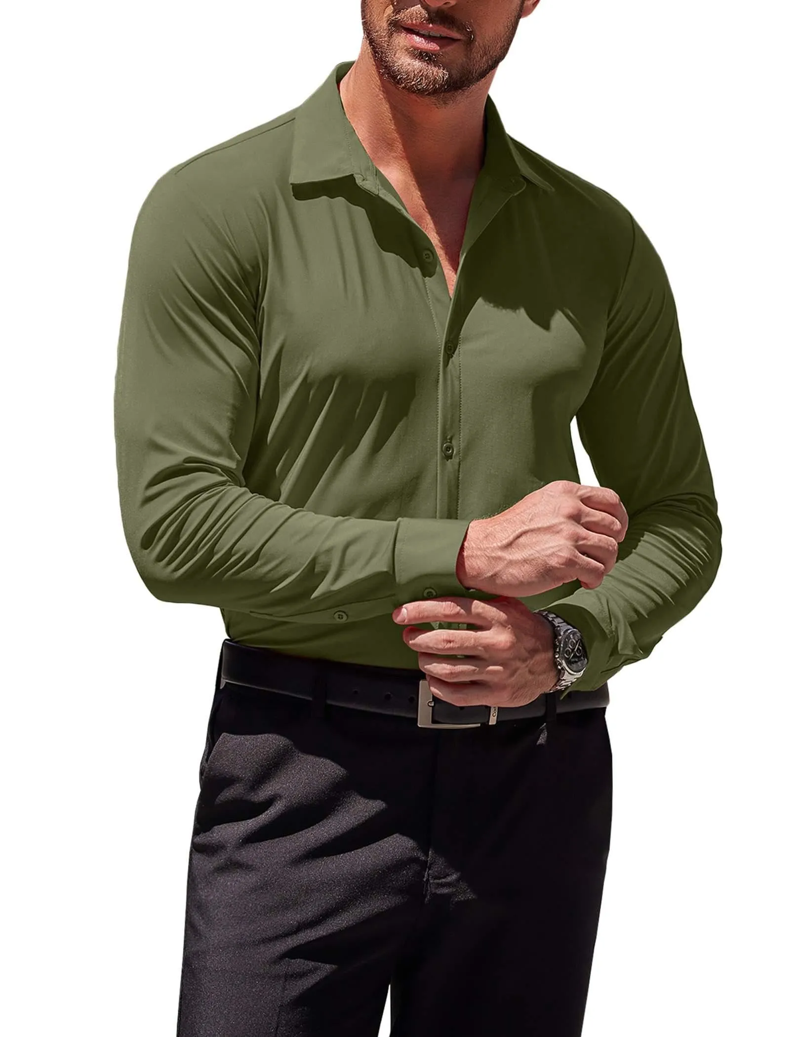 COOFANDY Men's Muscle Fit Dress Shirts Wrinkle-Free Long Sleeve Casual Button Down Shirts