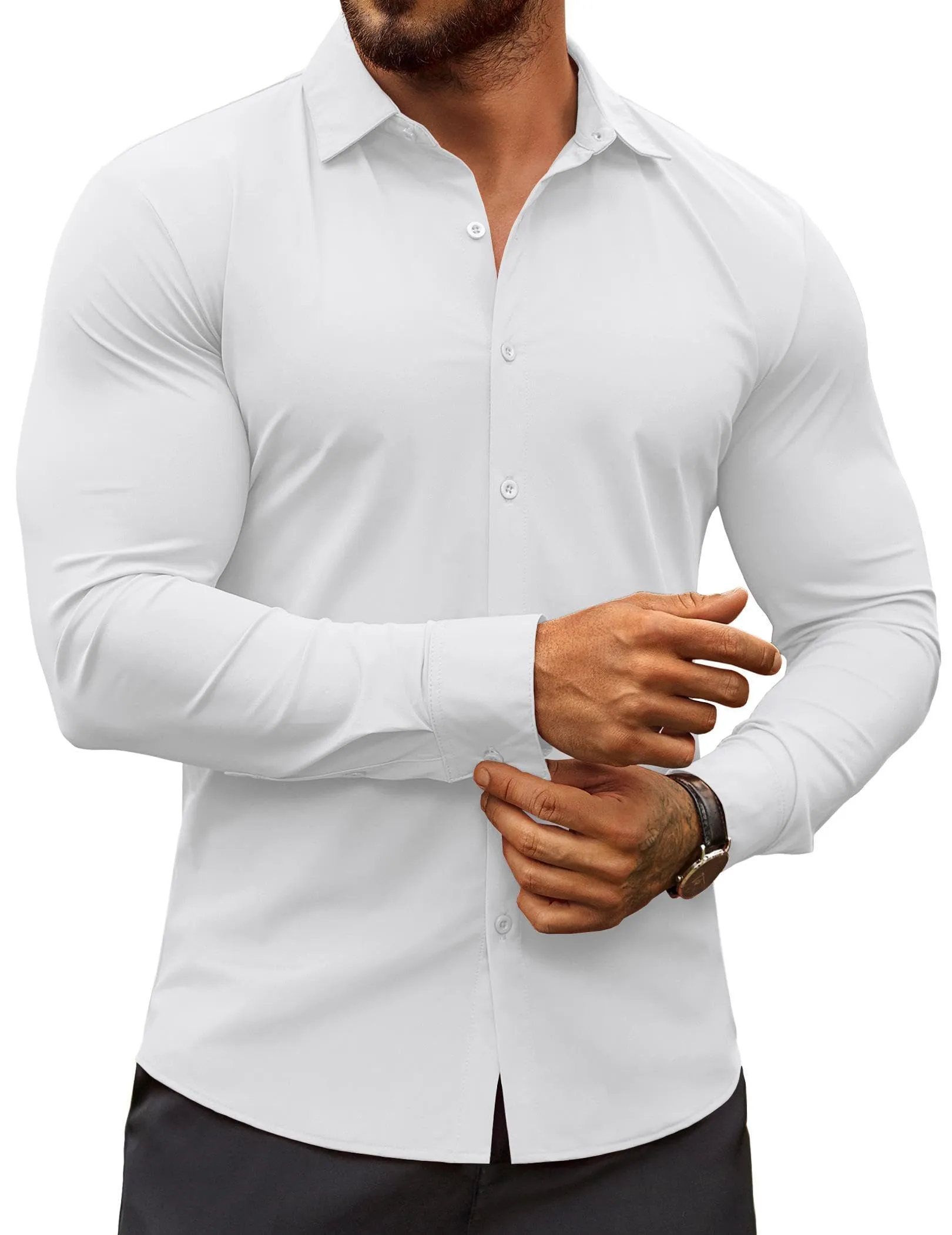 COOFANDY Men's Muscle Fit Dress Shirts Wrinkle-Free Long Sleeve Casual Button Down Shirts