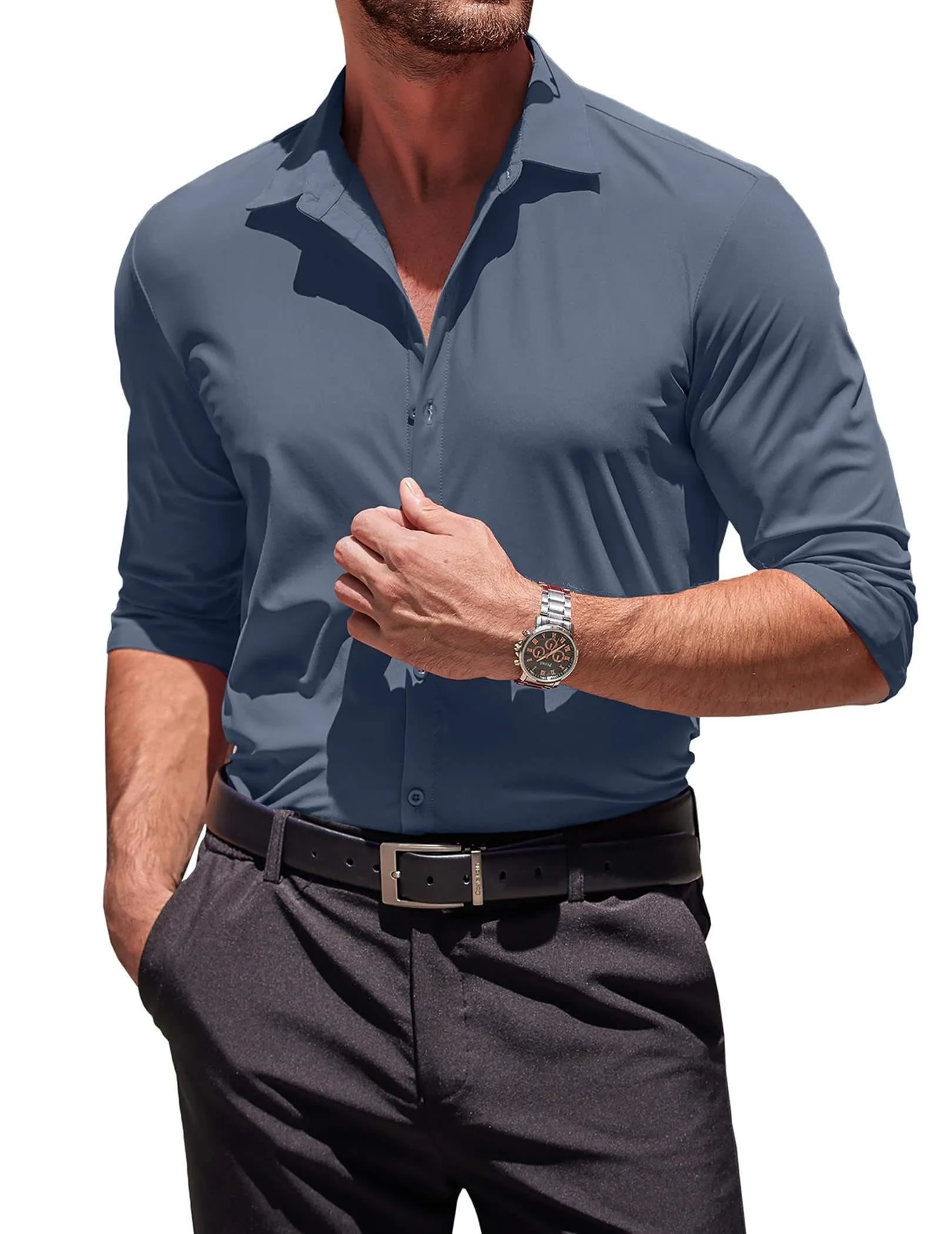 COOFANDY Men's Muscle Fit Dress Shirts Wrinkle-Free Long Sleeve Casual Button Down Shirts
