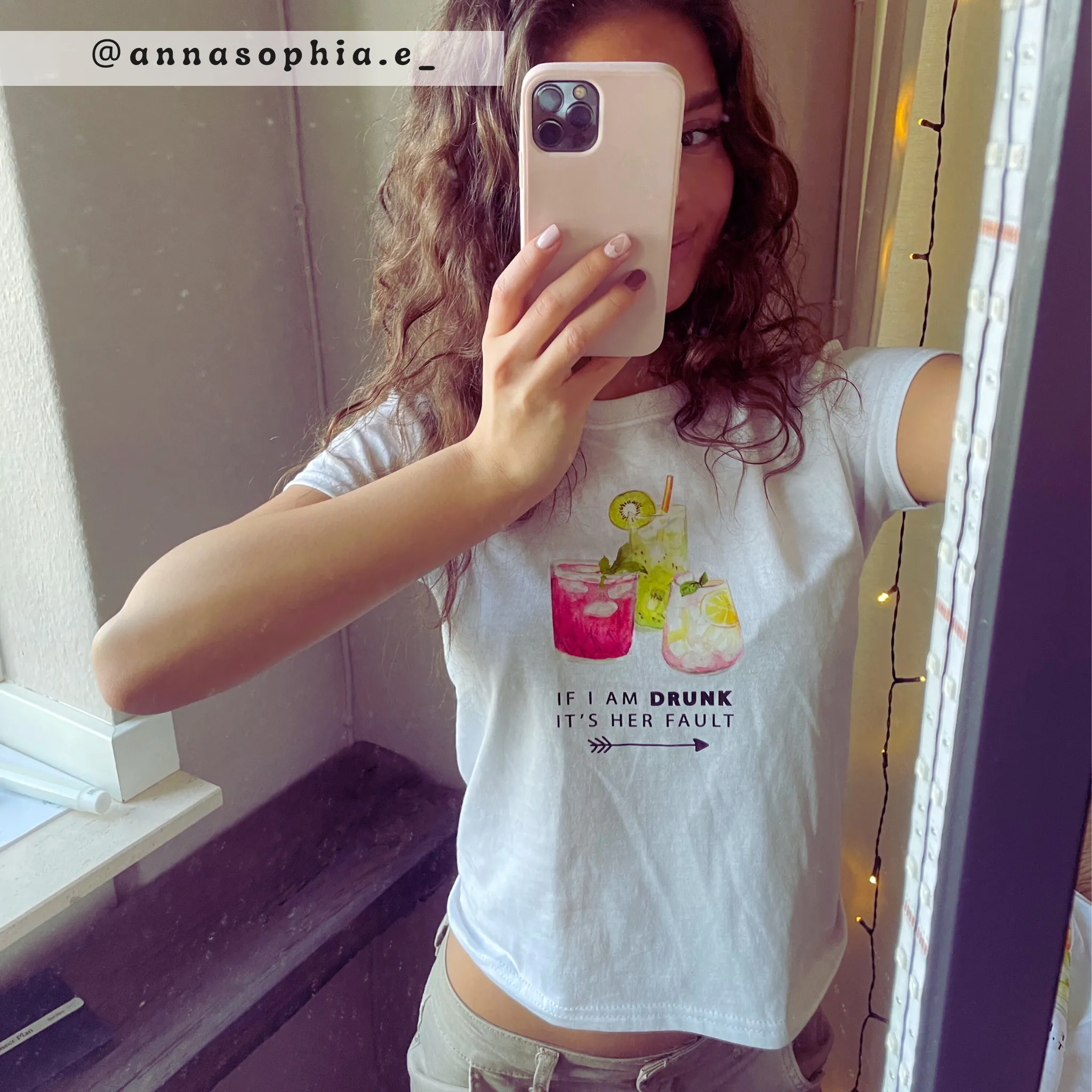 DRUNK (pink drink), BABY TEE - HVID