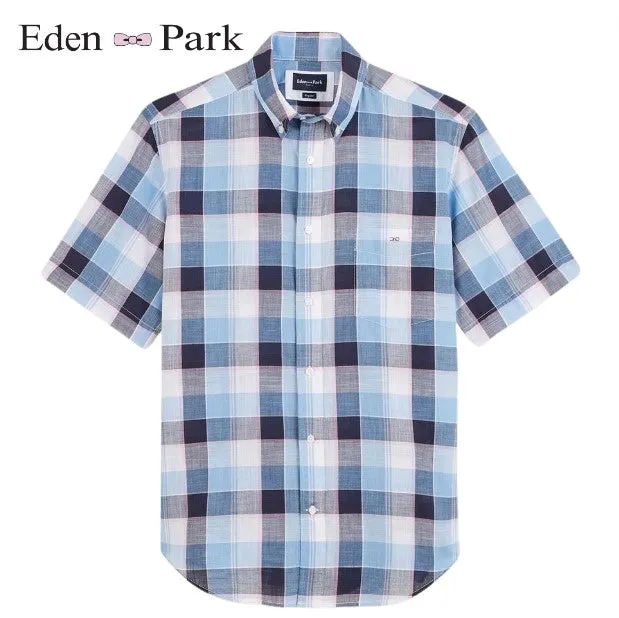 Eden Park Blue Short Sleeve Check Shirt Blue