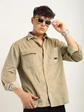 Fabric Corduroy Beige Full Sleeve Shirt