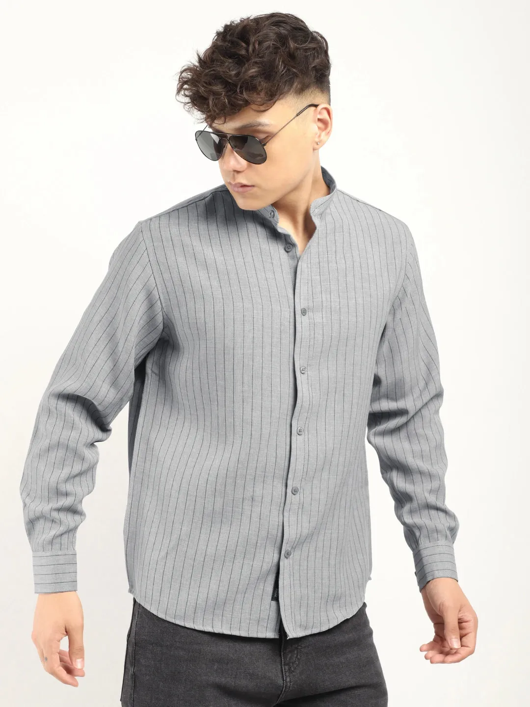 Fabric Linen Grey Stitch Full Sleeve Shirt