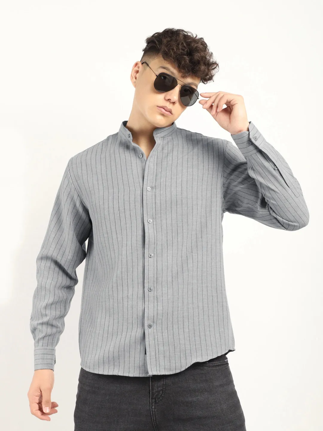 Fabric Linen Grey Stitch Full Sleeve Shirt