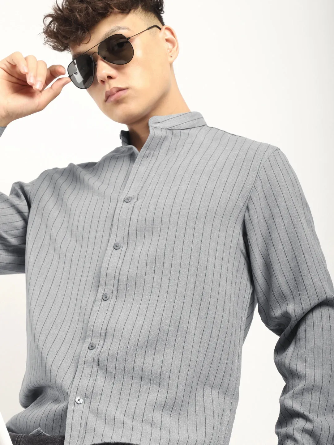 Fabric Linen Grey Stitch Full Sleeve Shirt