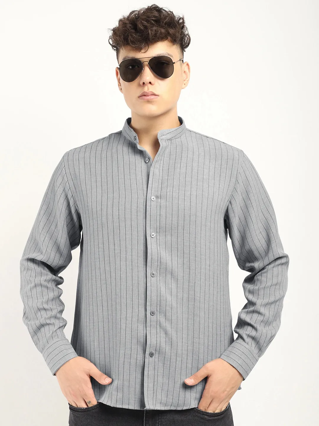 Fabric Linen Grey Stitch Full Sleeve Shirt