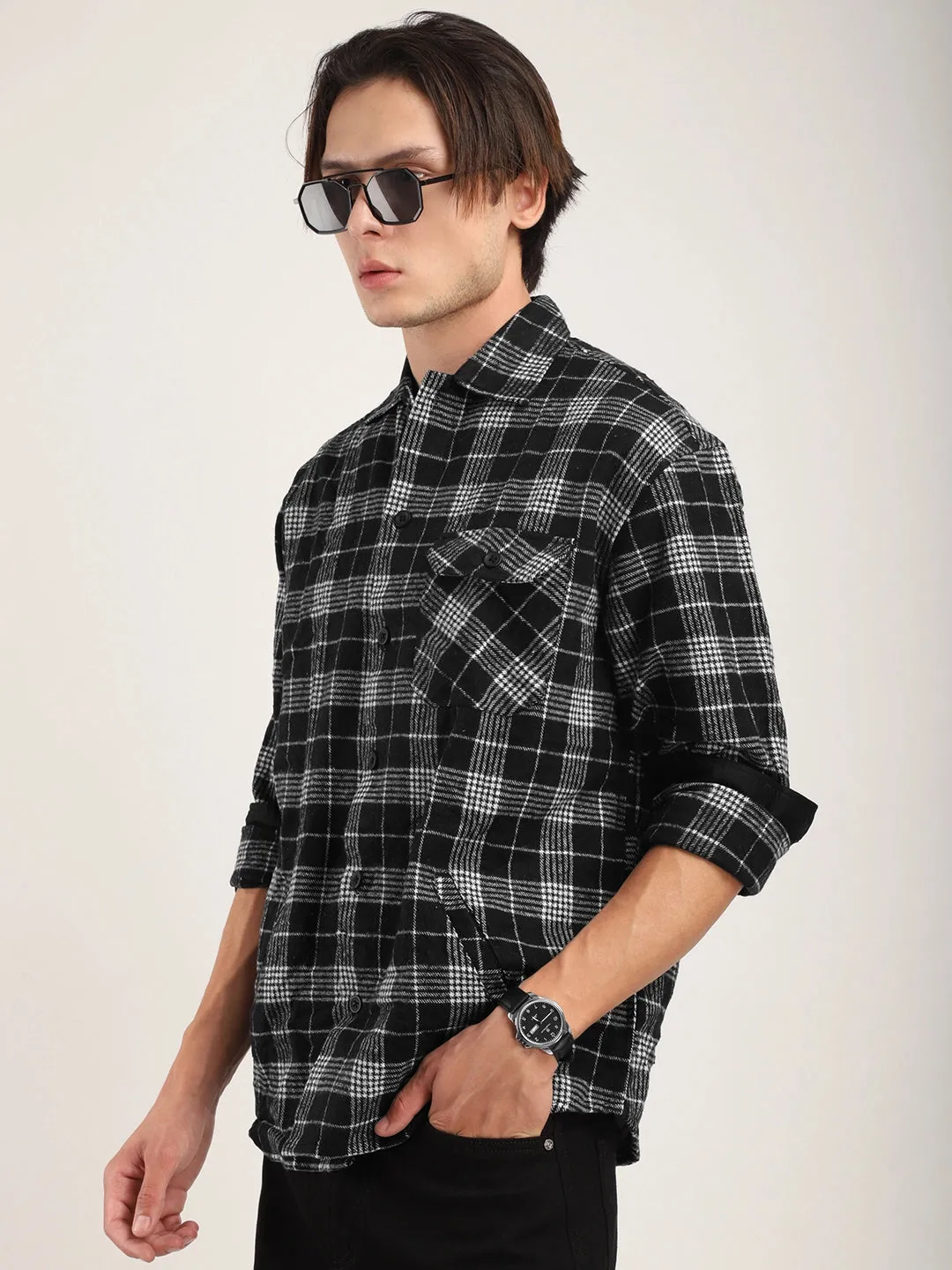 Falanel Check Black Full Sleeve Shirt
