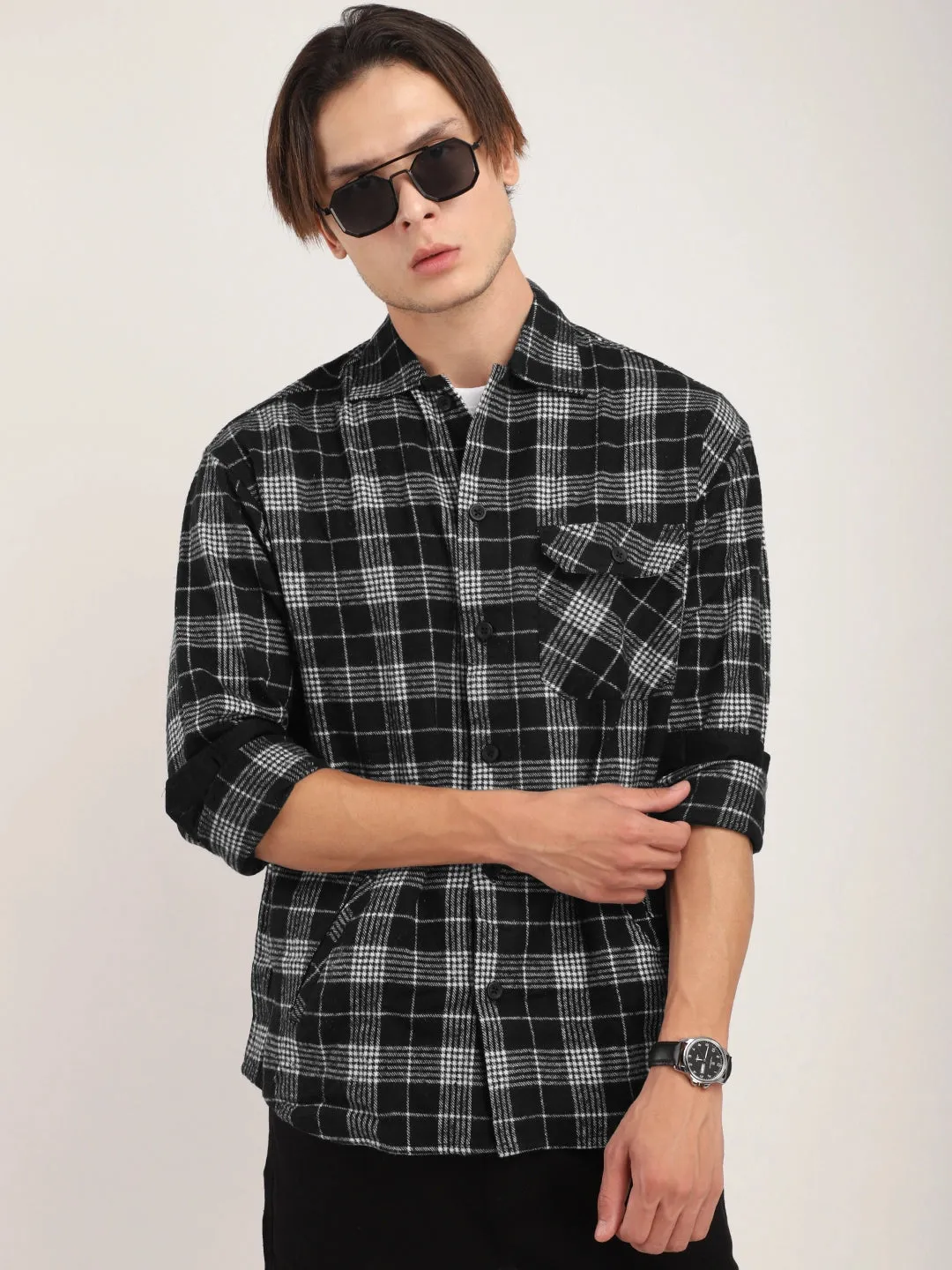 Falanel Check Black Full Sleeve Shirt