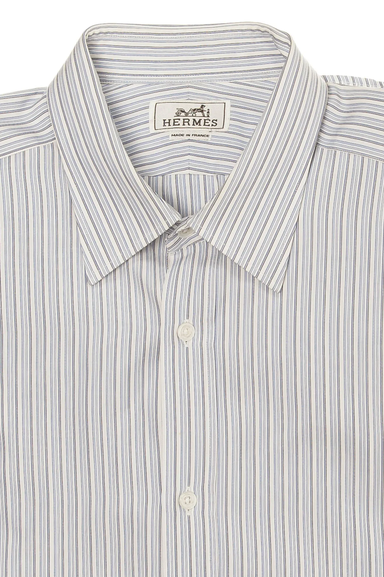 Hermes - White Dress Shirt with Blue Stripes - IT 43