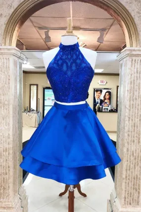 Homecoming Dresses A Line Two Pieces Open Back Beaded Short Cocktail Dresses