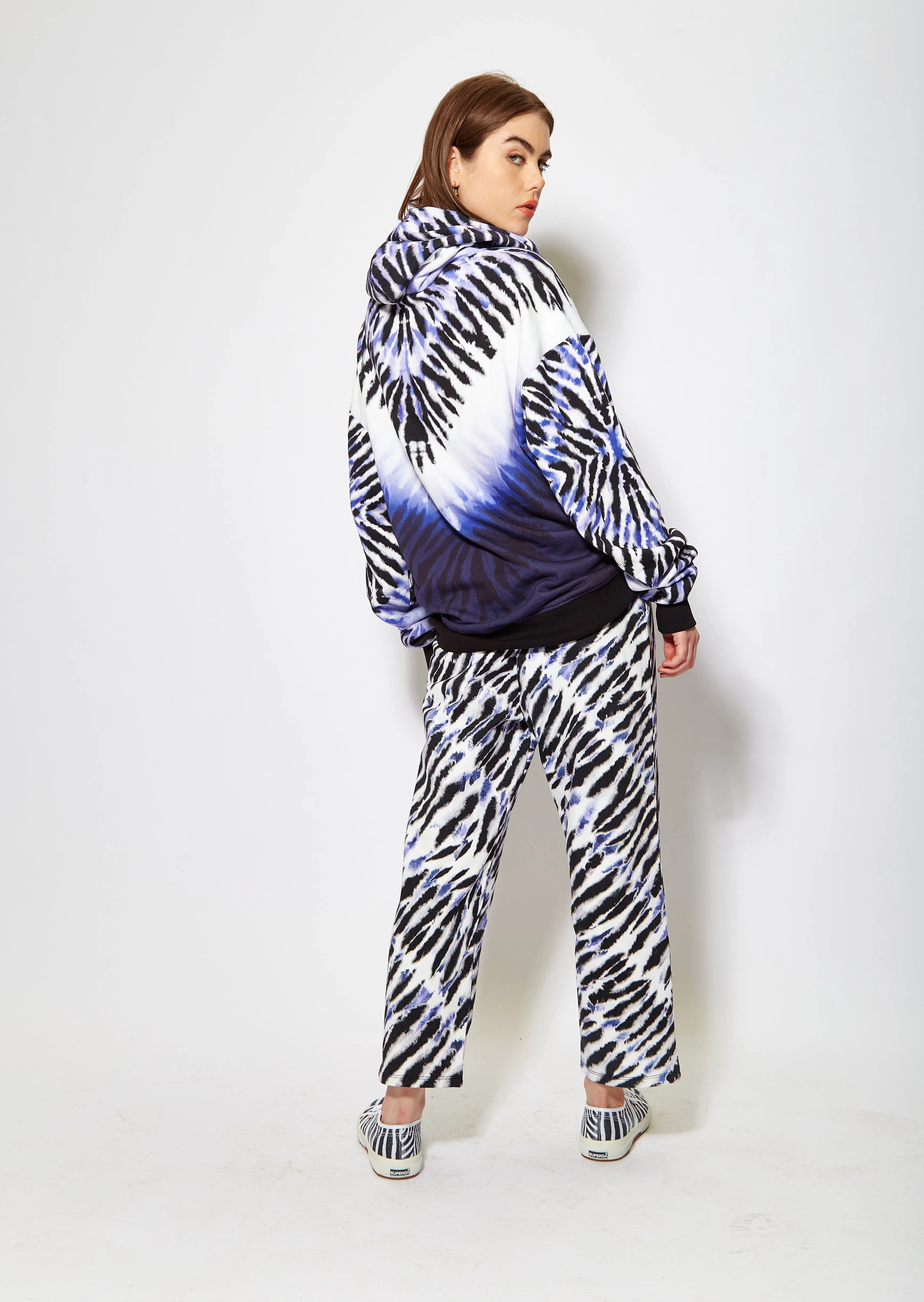 House of Holland Purple and White Tie Dye Zebra Print Joggers