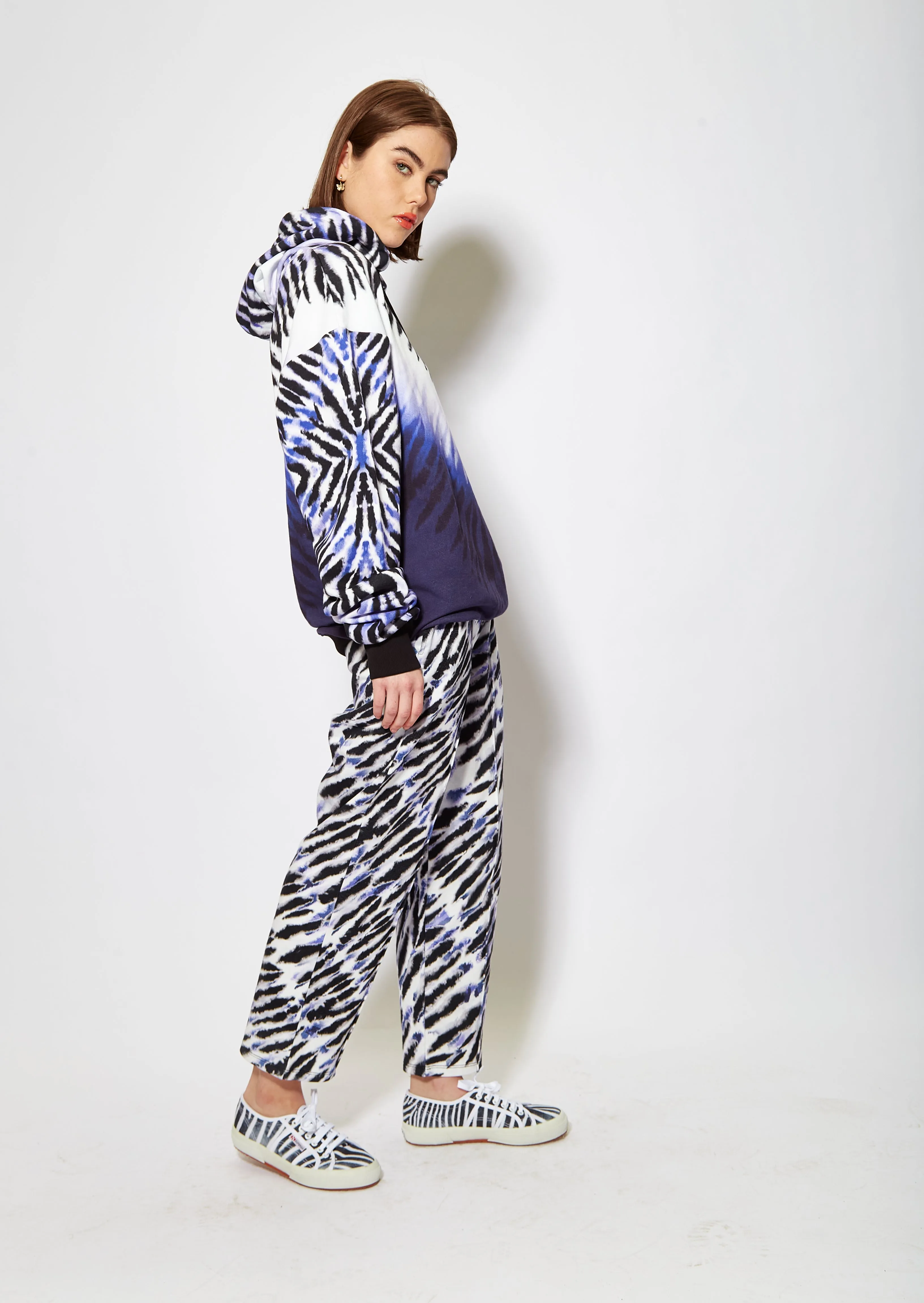 House of Holland Purple and White Tie Dye Zebra Print Joggers