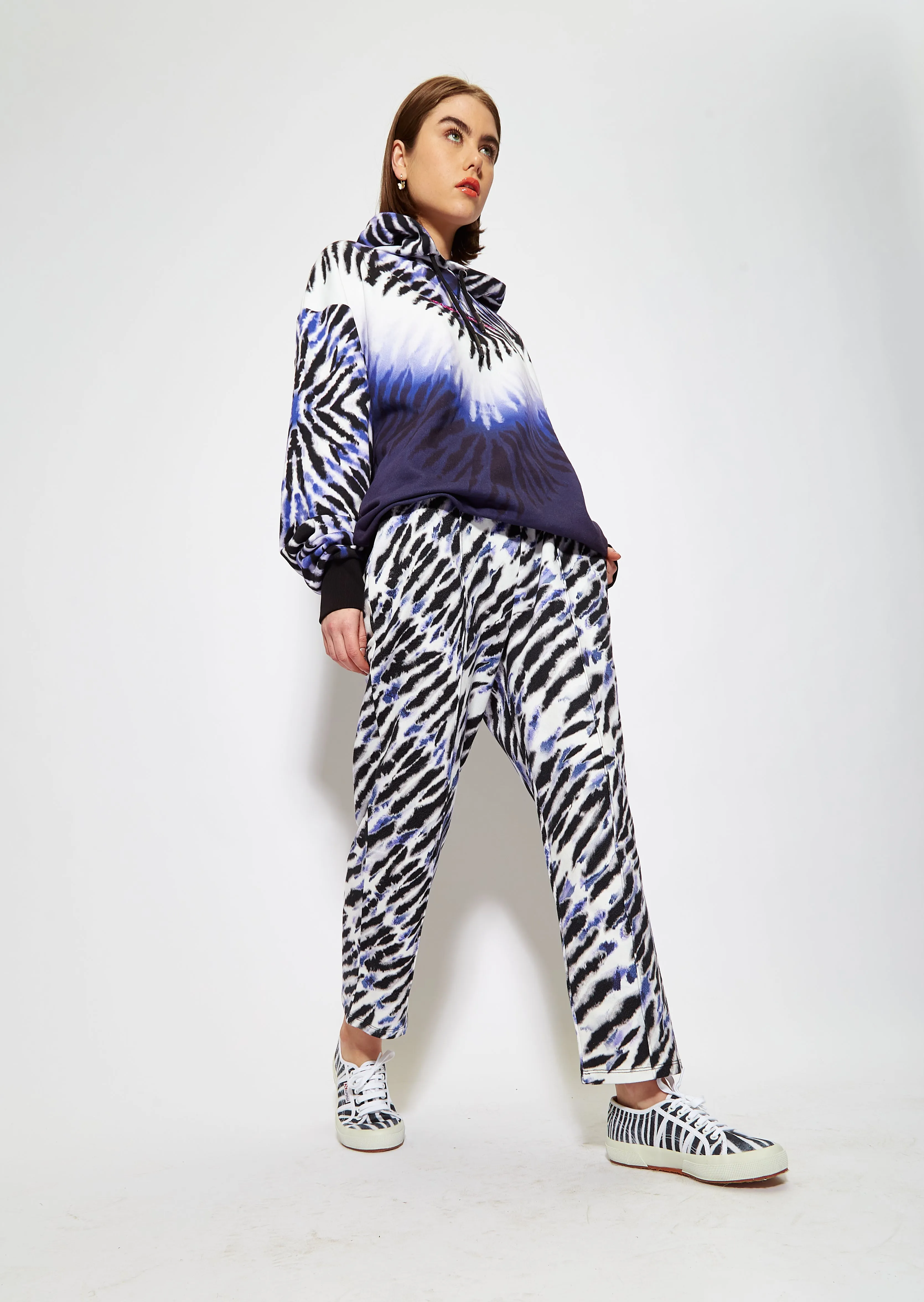 House of Holland Purple and White Tie Dye Zebra Print Joggers