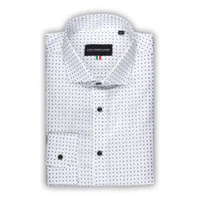 KARL MOMMOO | Herren-Hemd weiß mit feinem blauem Muster. Langarm, Baumwolle, Modern Fit