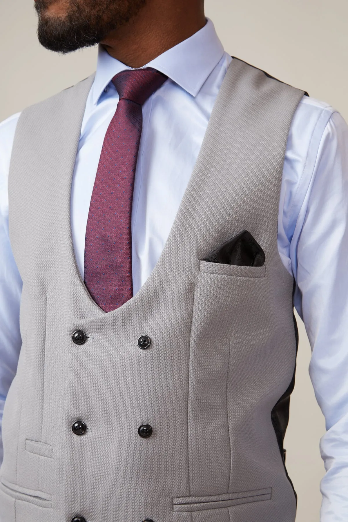 KELVIN - Silver Double Breasted Waistcoat