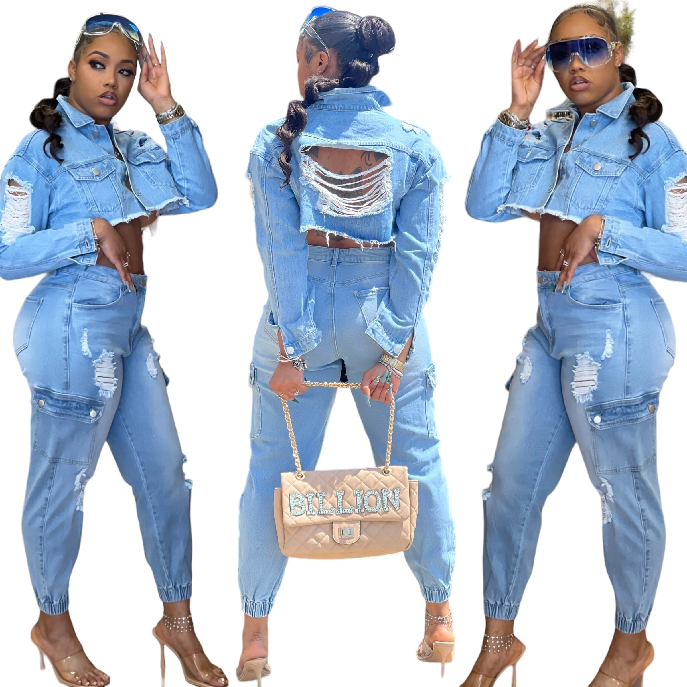 Let’s Talk Stress Denim Joggers ( Light Wash)