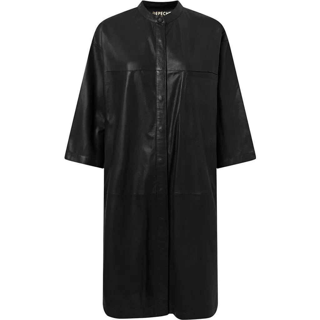 Black Long Tracy Leather Shirt Dress - Style 51036