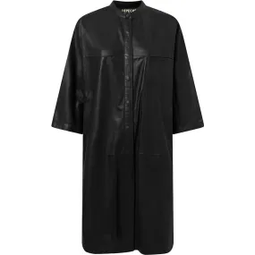 Black Long Tracy Leather Shirt Dress - Style 51036