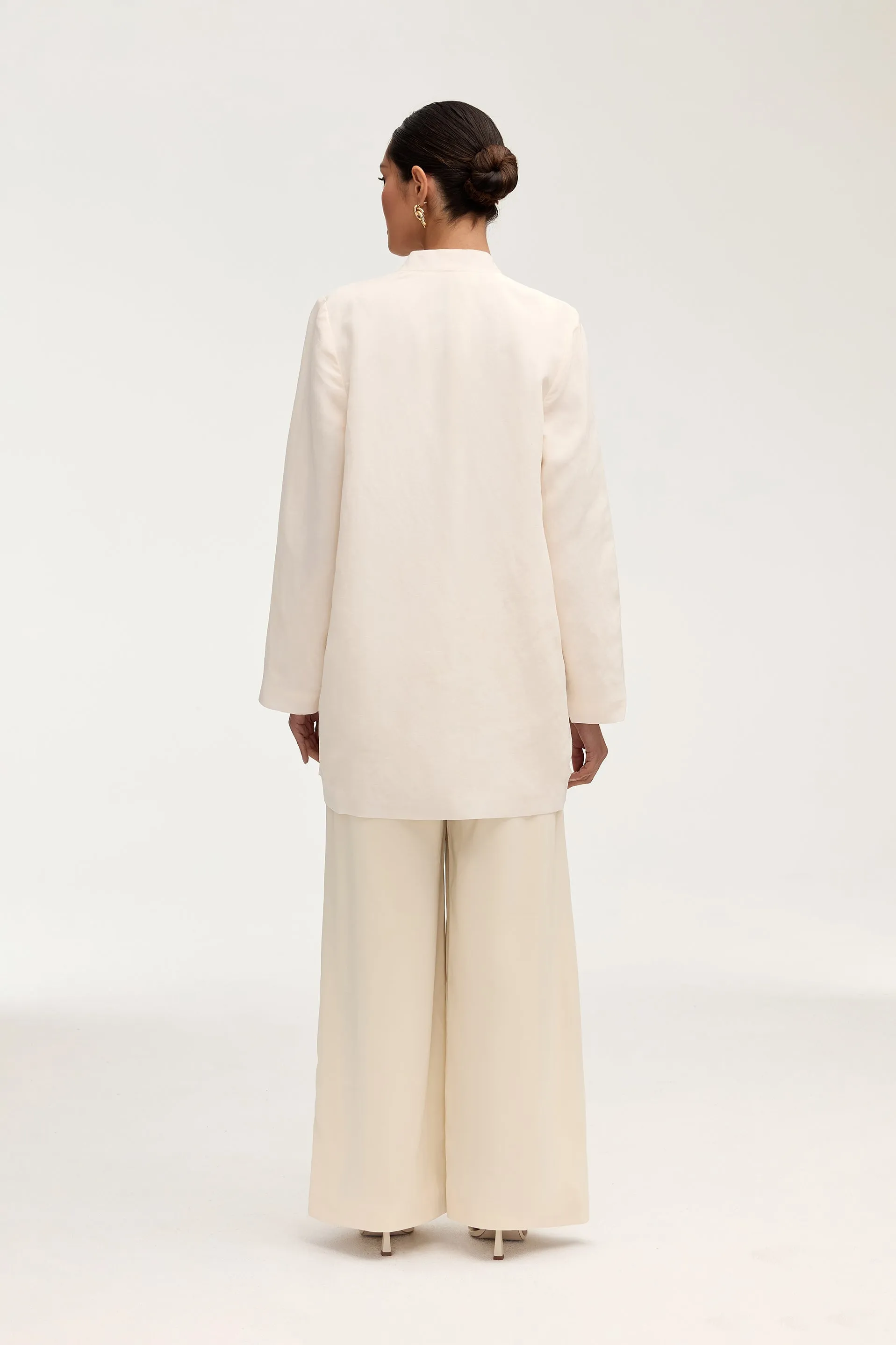 Longline Cupro Linen Oversized Blazer - Off White