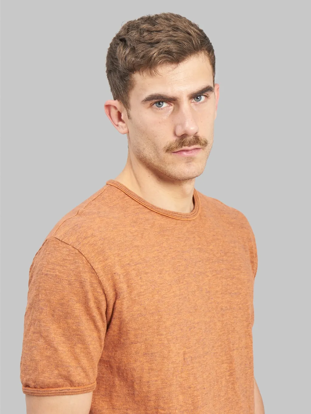 Loop & Weft Roast Orange Super Slub Crewneck T-Shirt with Edge Piping