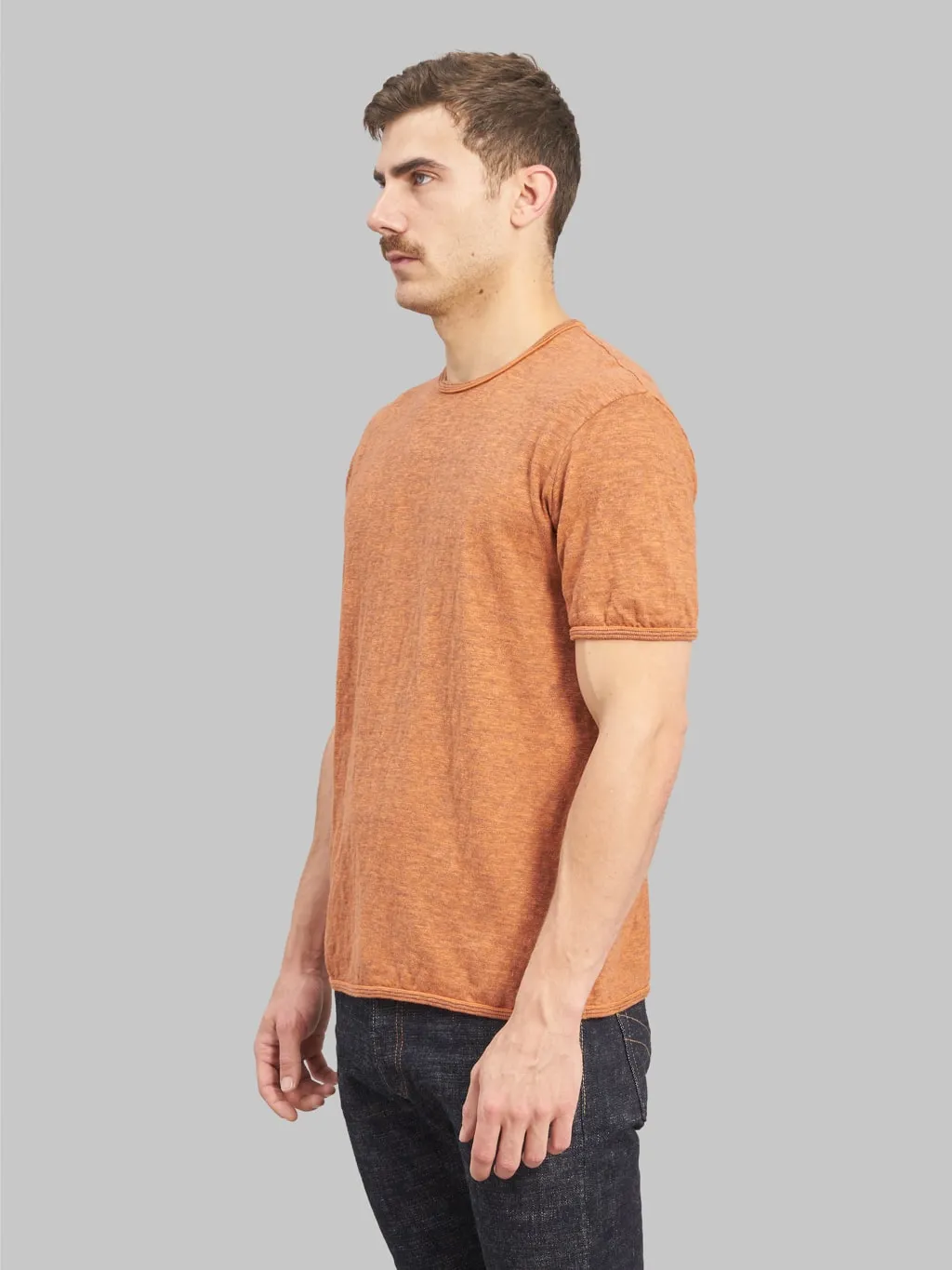 Loop & Weft Roast Orange Super Slub Crewneck T-Shirt with Edge Piping