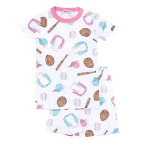 Magnolia Baby Little Girls Baseball Season Short Pajamas - Pink