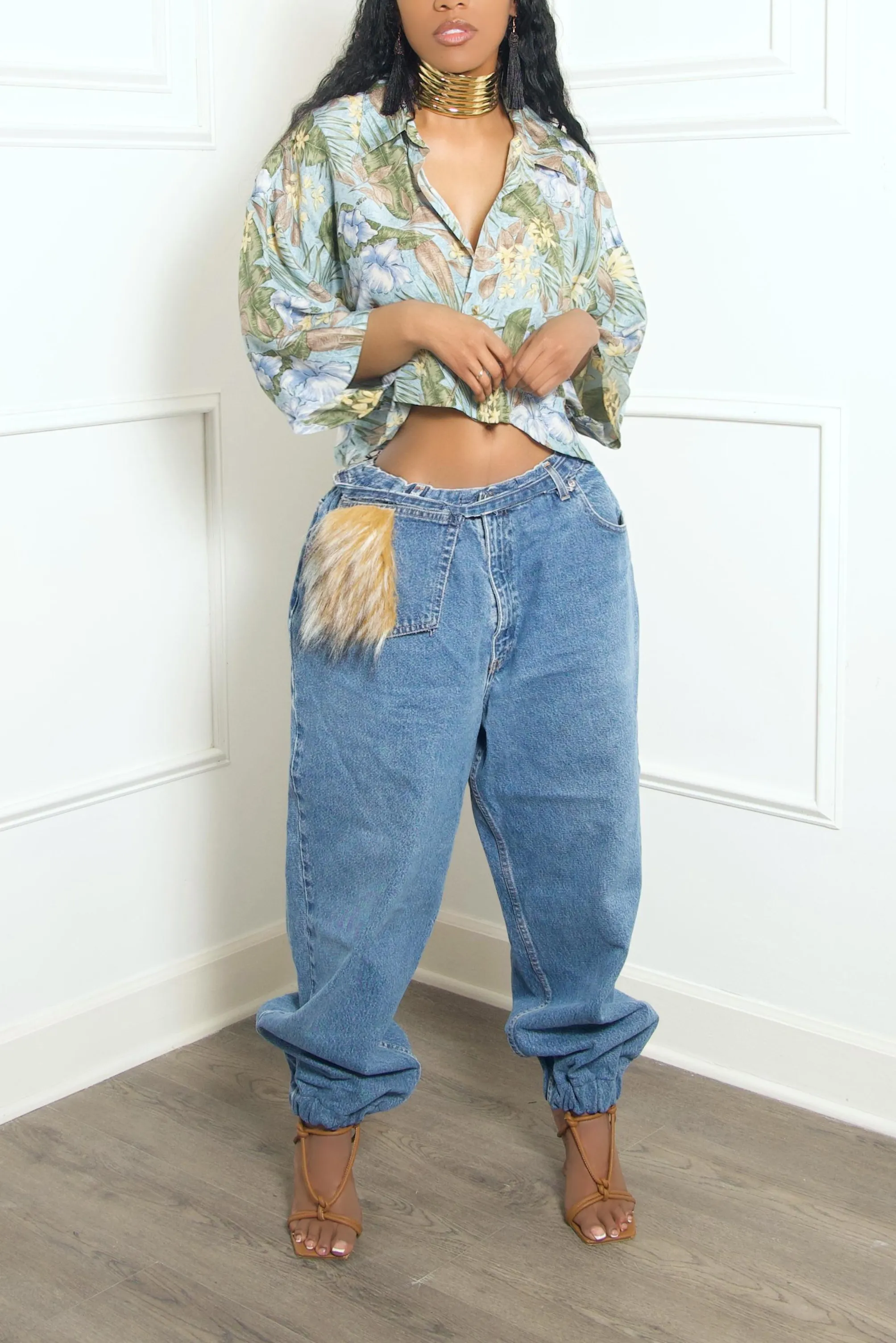 Medium Washed Denim Oversized Joggers (M/L)