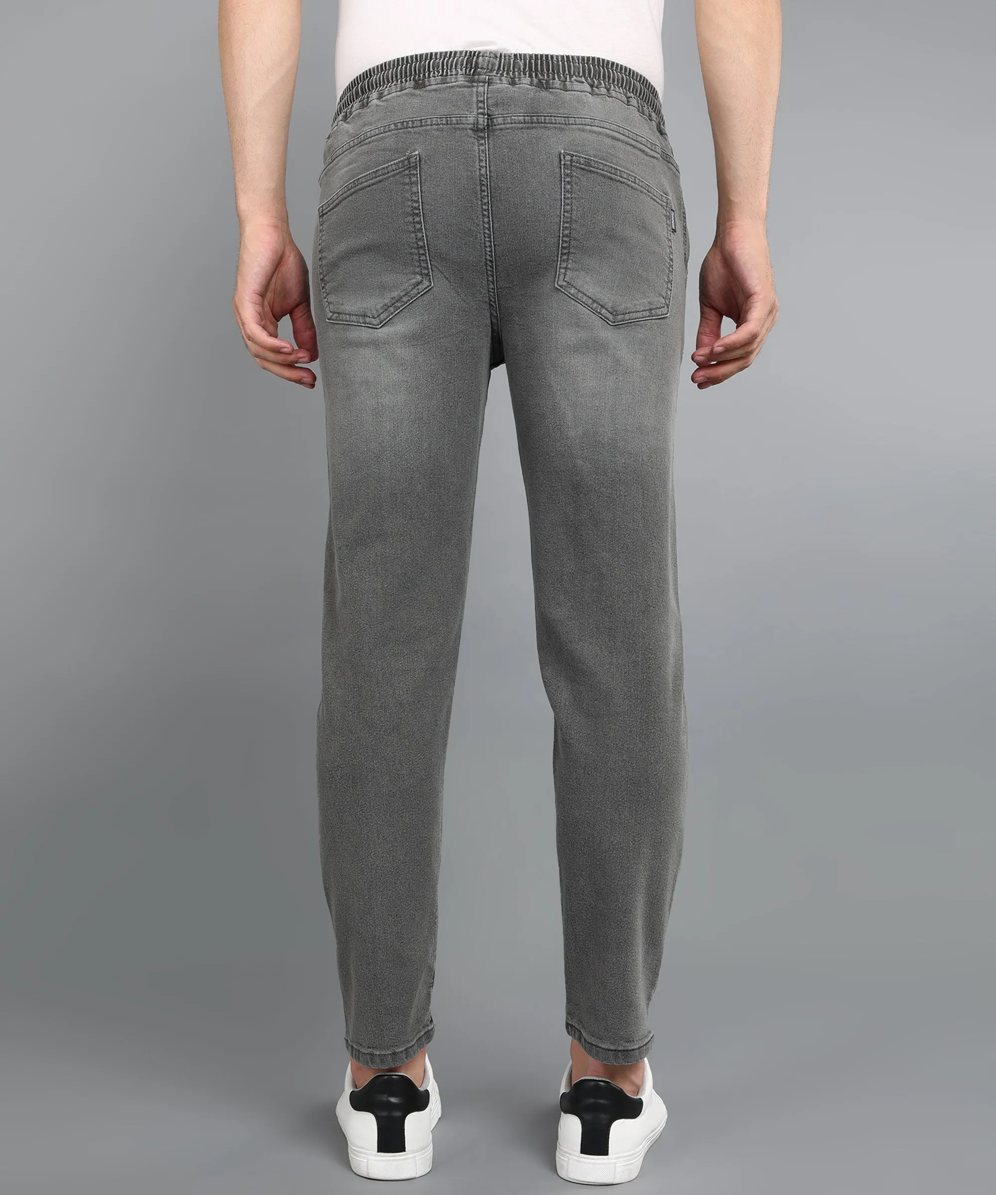 Men's Light Grey Regular Fit Washed Jogger Jeans Stretchable