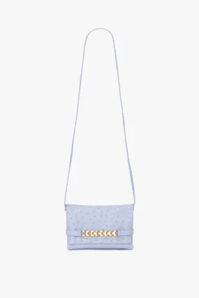 Mini Chain Pouch Bag With Long Strap In Frost Ostrich-Effect Leather