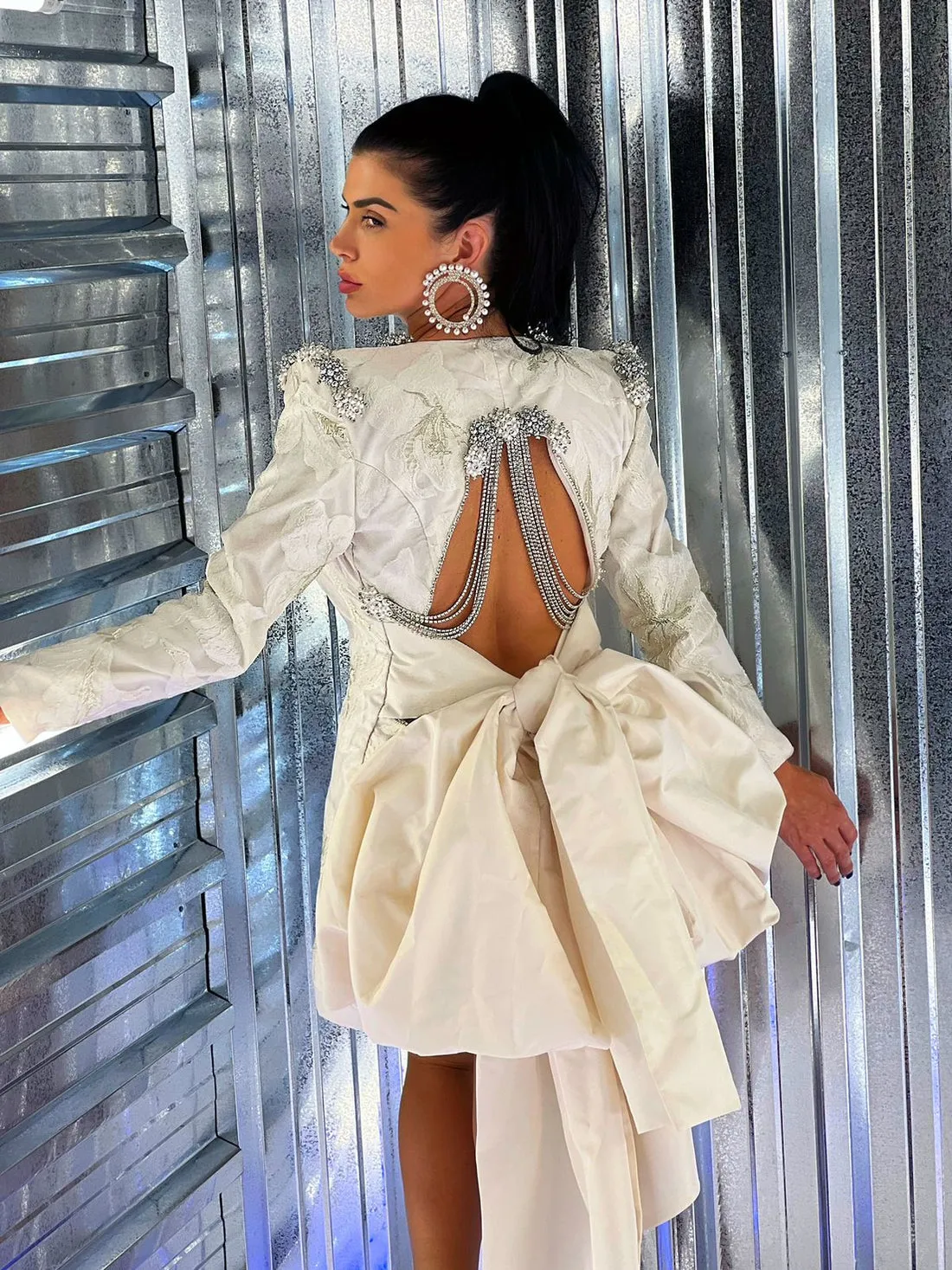 Natalia Long Sleeves Elegant White Evening Dress