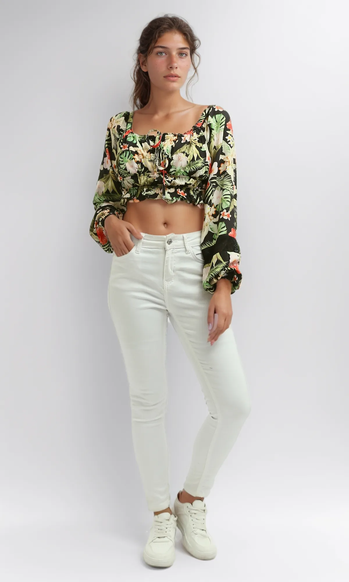 O193475 Off-Shoulder Top Summer Floral - Multicolor
