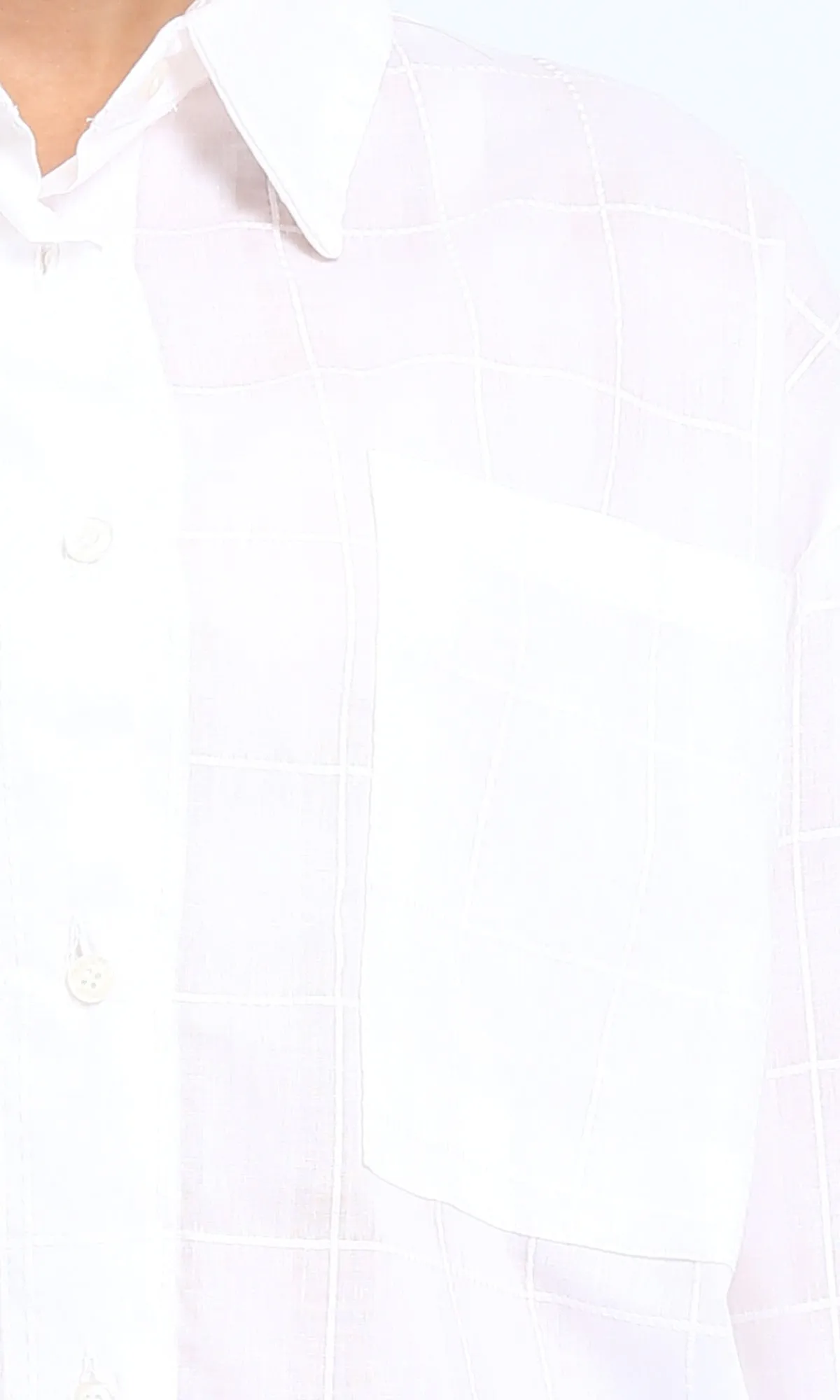 R206081 - Turn Down Collar Plaids Shirt - White