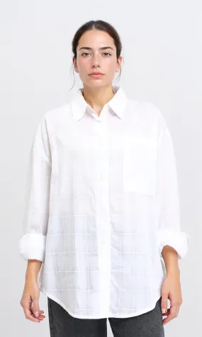 R206081 - Turn Down Collar Plaids Shirt - White