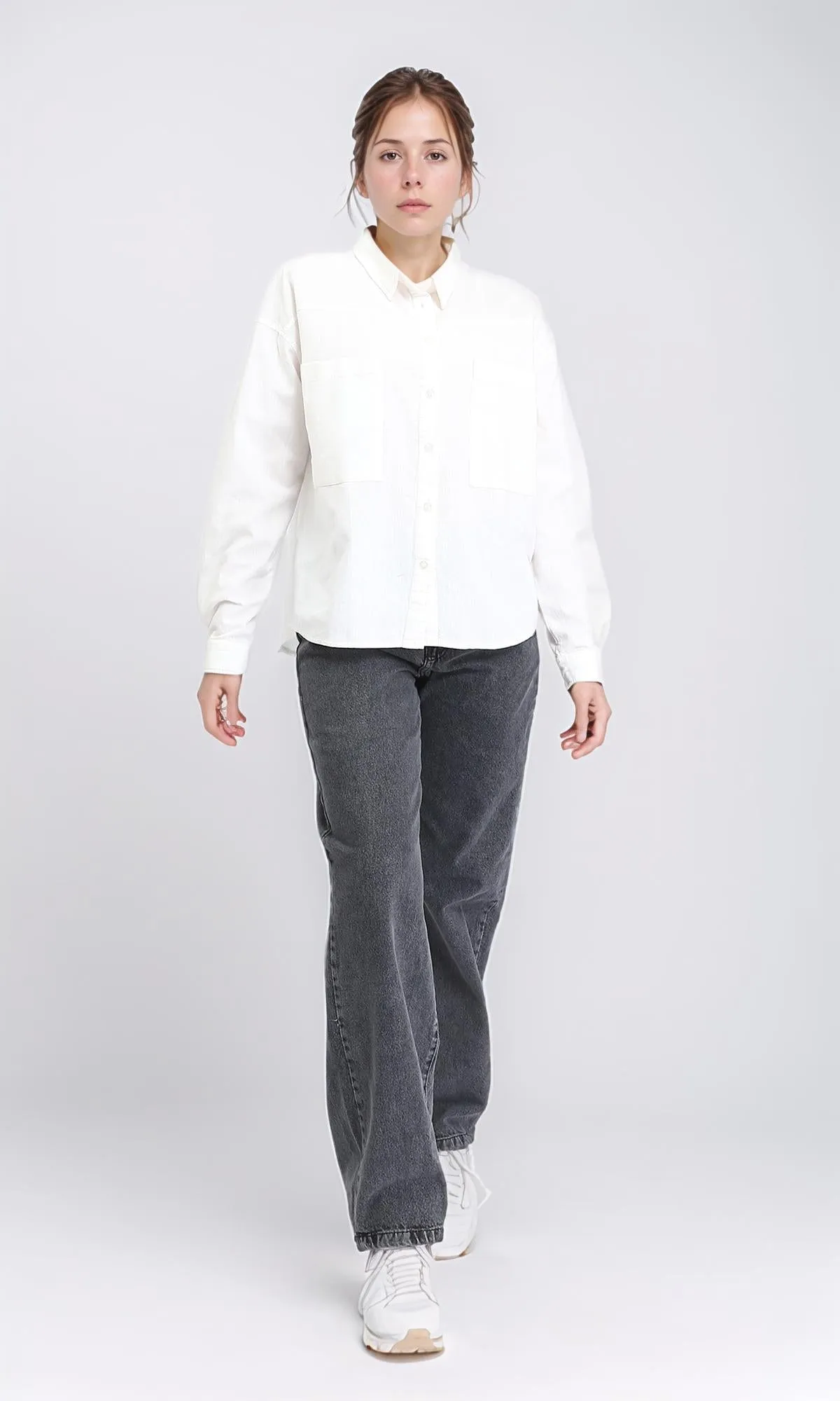 R208767 - Solid Buttoned shirt with Patched Pockets - Off-White