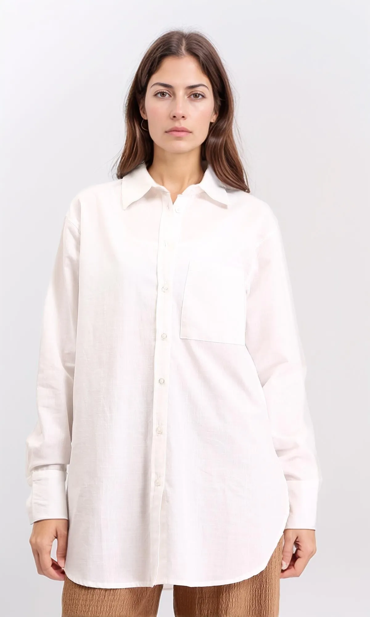 R208768 - Solid Long Sleeves Shirt with Front Pocket - Off-White