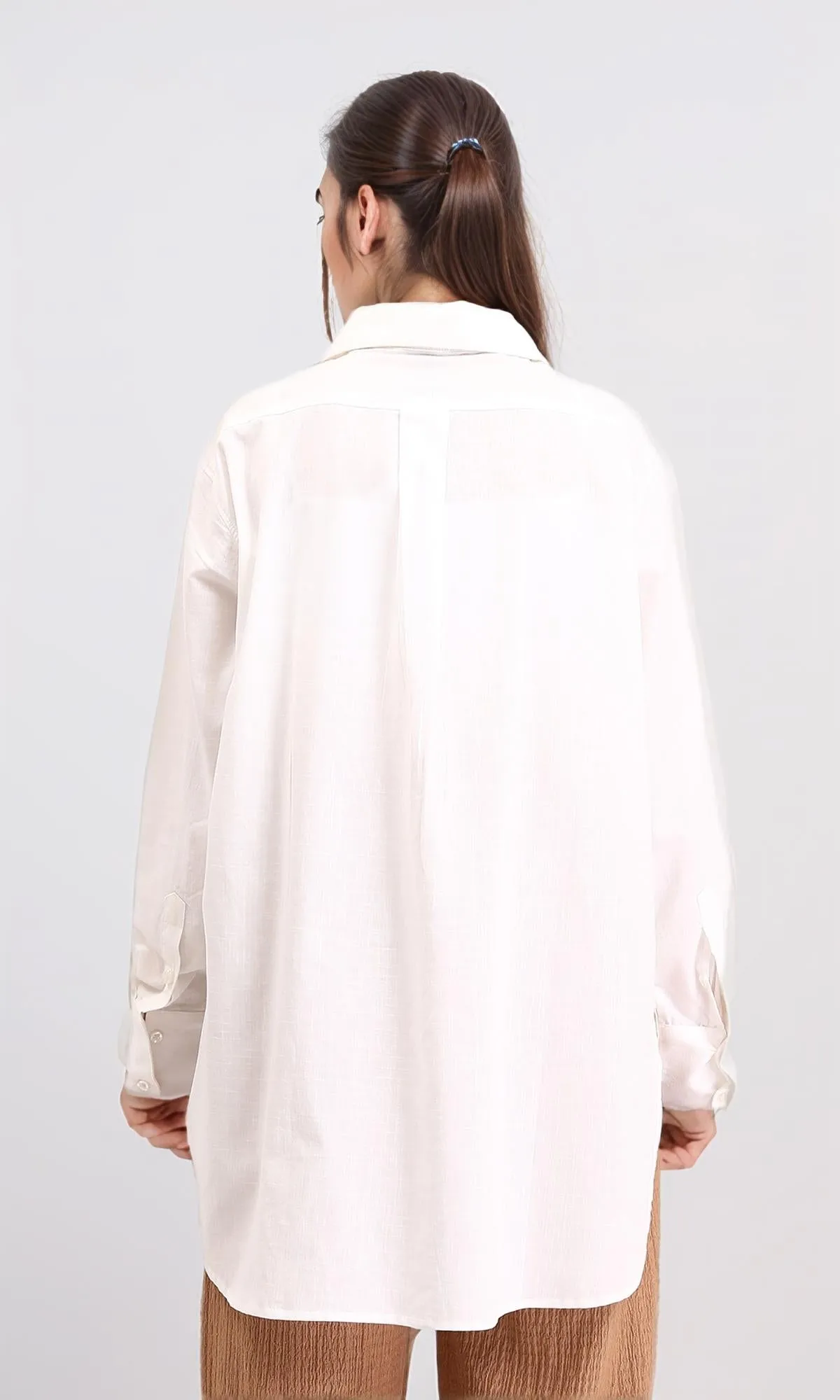 R208768 - Solid Long Sleeves Shirt with Front Pocket - Off-White