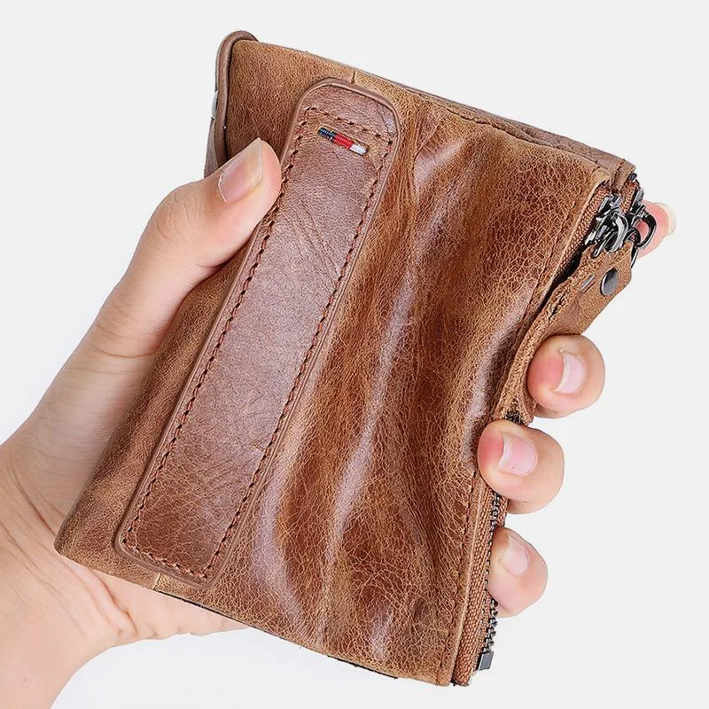 RFID Blocking Wallet Small Vintage Crazy Short Purse Bifold
