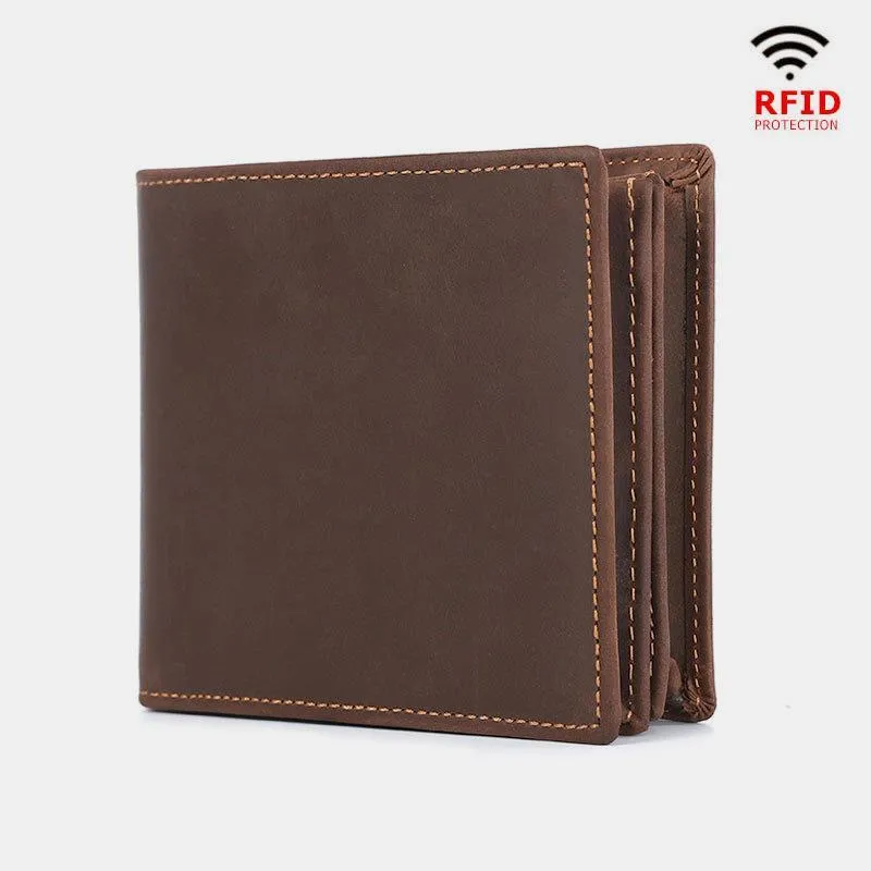RFID Crazy Horse Leather Bifold Vintage Wallet