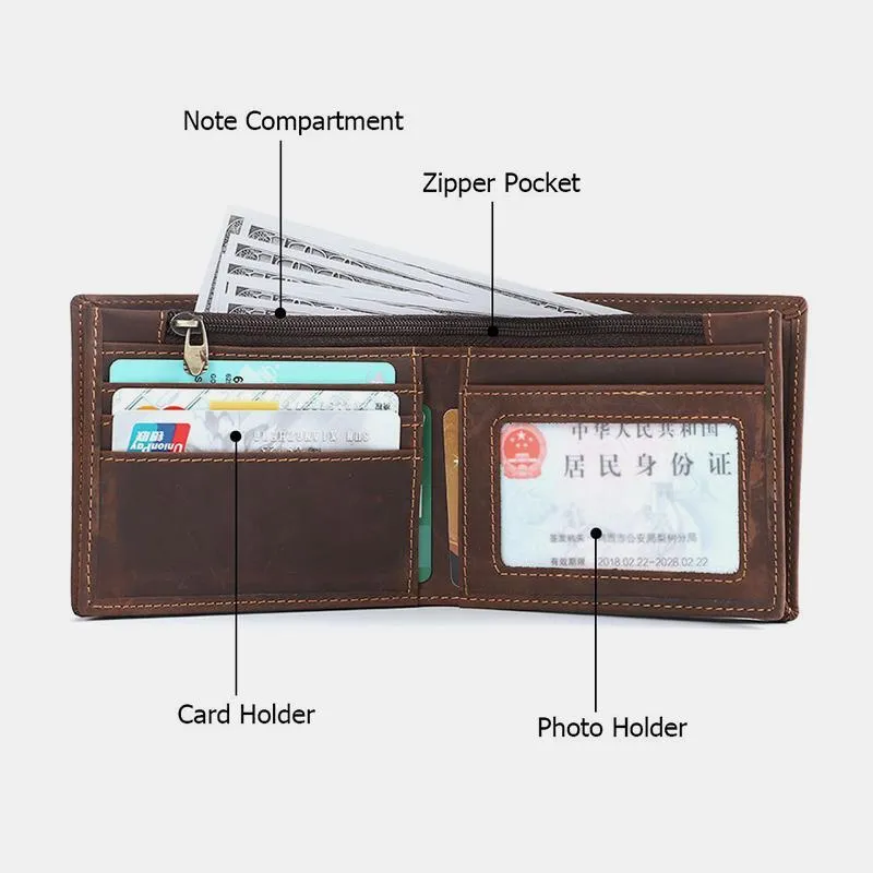 RFID Crazy Horse Leather Bifold Vintage Wallet