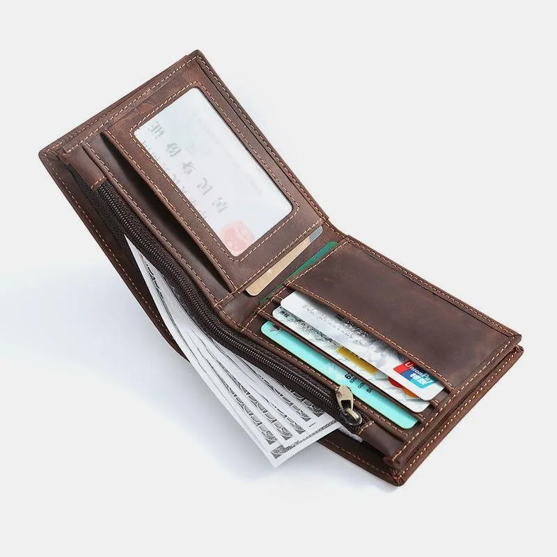 RFID Crazy Horse Leather Bifold Vintage Wallet