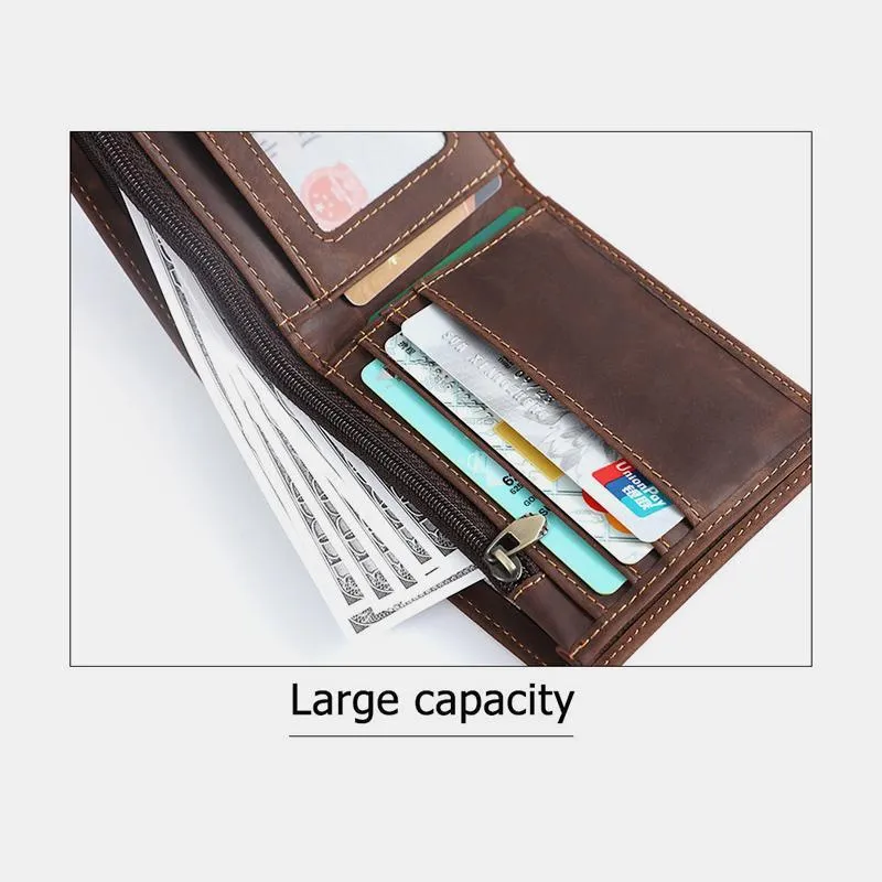 RFID Crazy Horse Leather Bifold Vintage Wallet