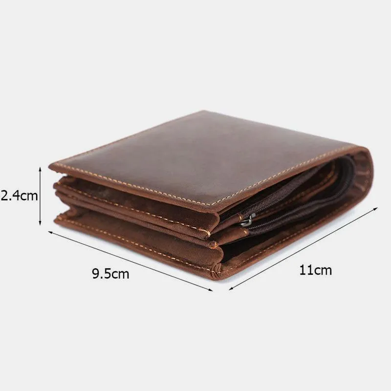 RFID Crazy Horse Leather Bifold Vintage Wallet