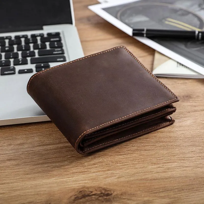 RFID Crazy Horse Leather Bifold Vintage Wallet