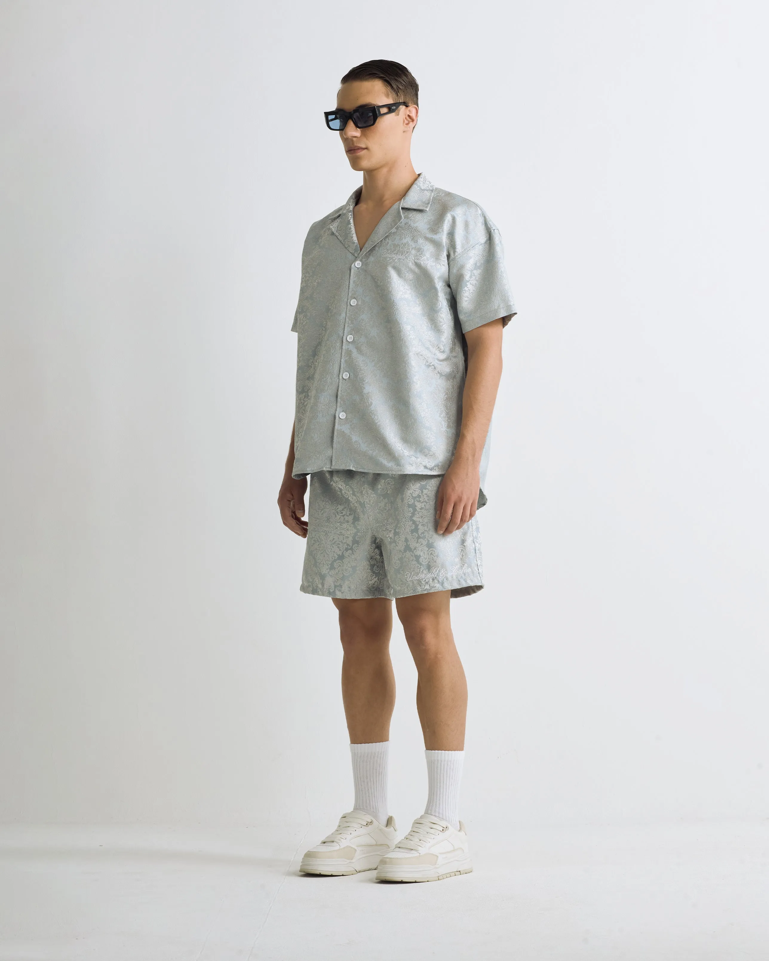 Riviera Jacquard Short Sleeve Shirt Sky Blue