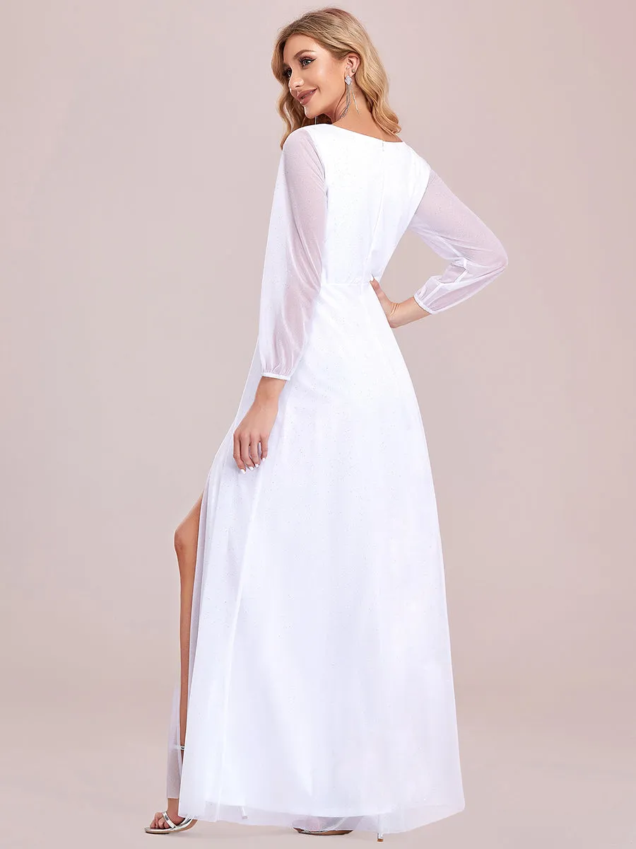 Sexy V-Neck Shiny Wholesale Evening Dresses With Long Sleeve