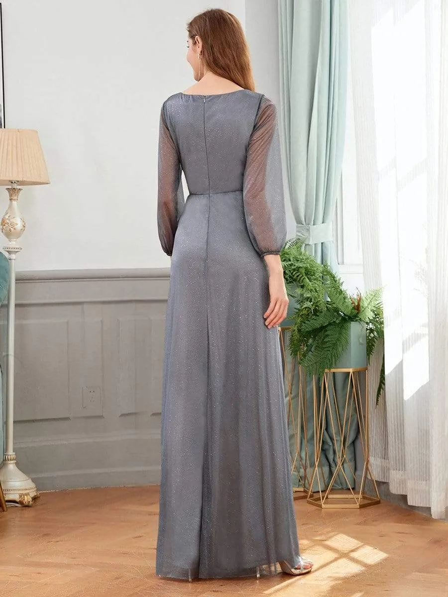 Sexy V-Neck Shiny Wholesale Evening Dresses With Long Sleeve
